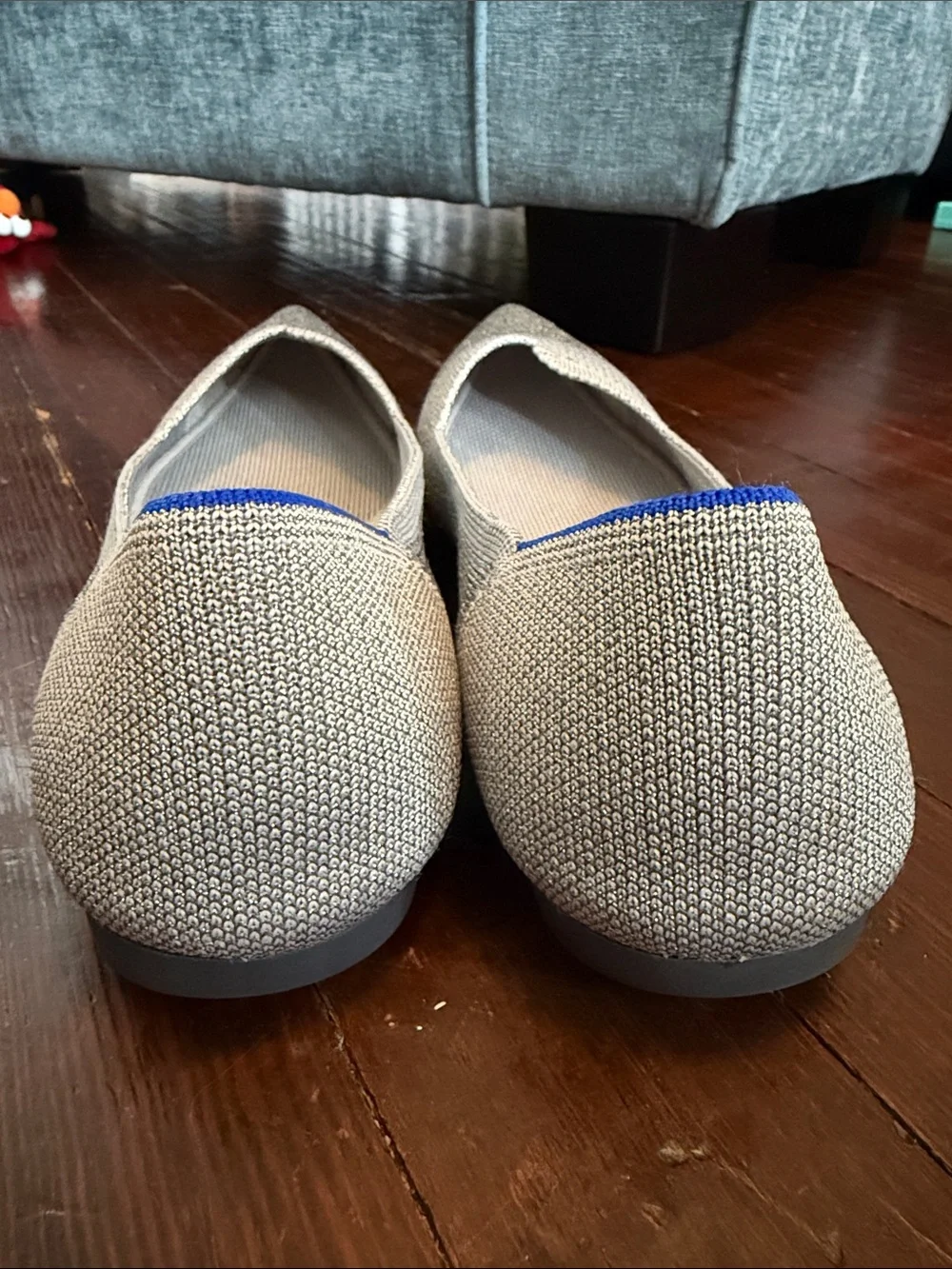 Rothy's The Point - Silver Metallic with Blue Trim
